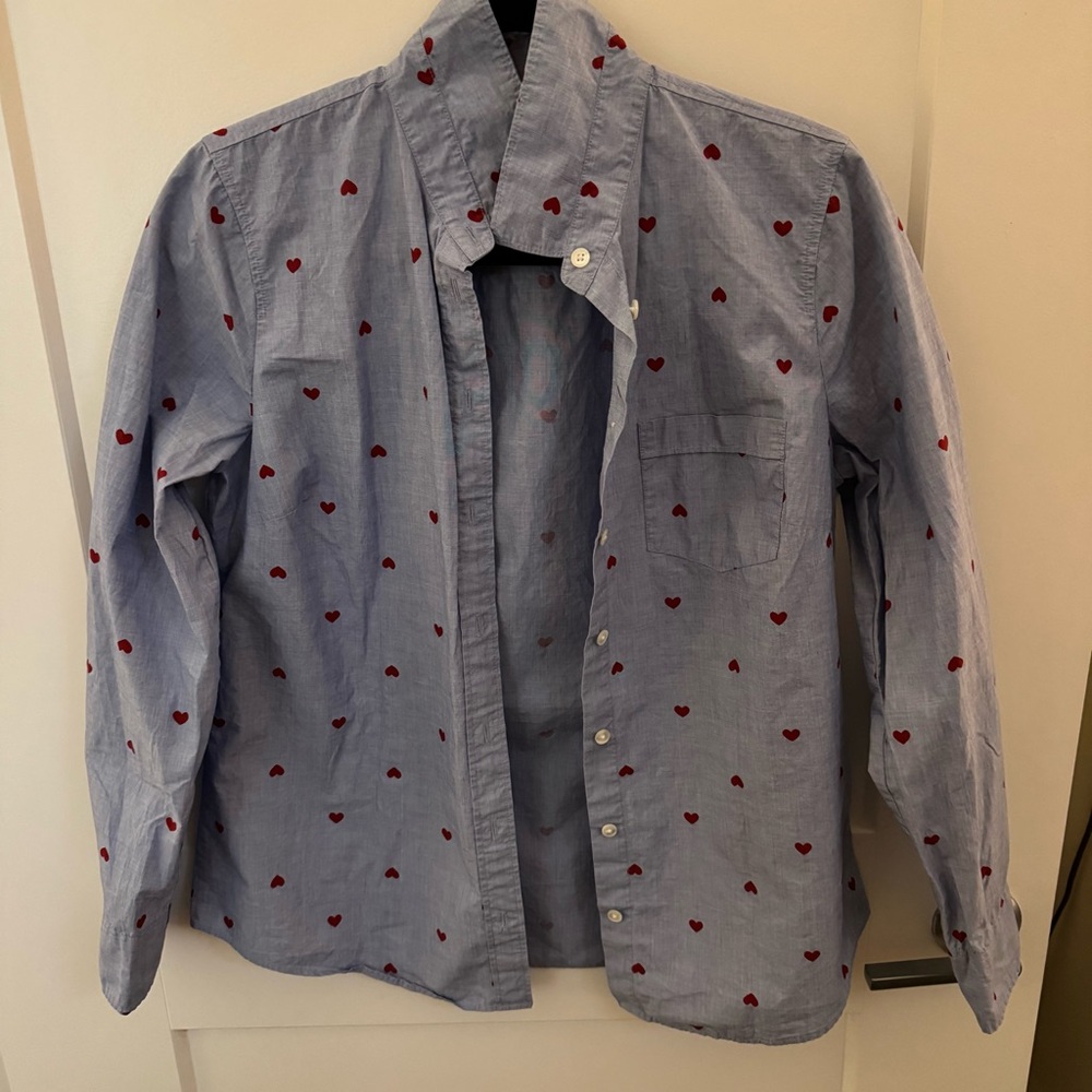 Blue Shirt with Red Heart Pattern j.Crew Factory